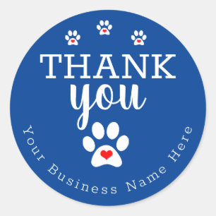 Pegatina Redonda Dog Business Blue Dog Paw Print Gracias Pegatinas