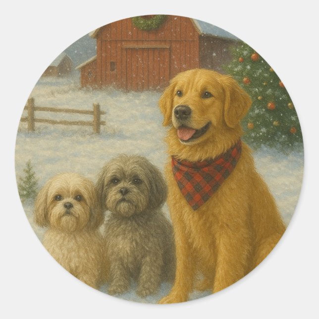 Pegatina Redonda Dog Christmas Ornament (Anverso)