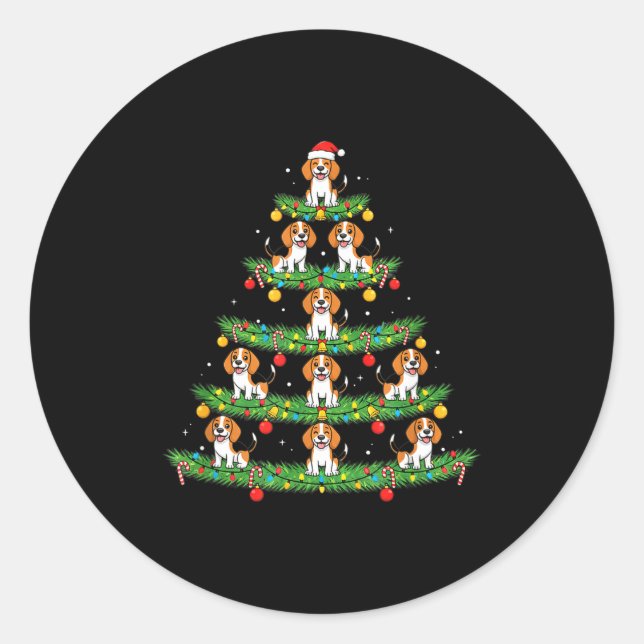 Pegatina Redonda Dog Christmas Tree, Beagle Puppy Holiday Design Fo (Anverso)