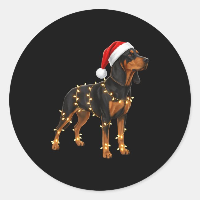 Pegatina Redonda Dog Dachshund Wrapped In Christmas Lights - Holida (Anverso)