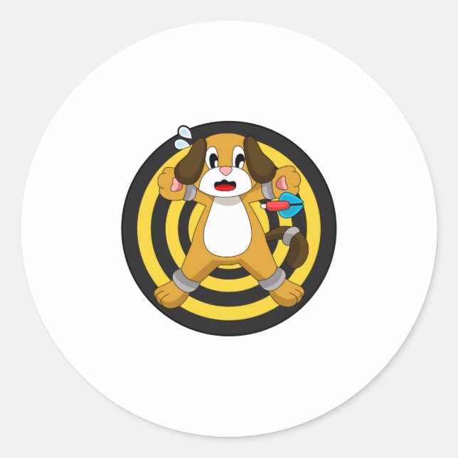 Pegatina Redonda Dog Darts Dart Dartboard (Anverso)