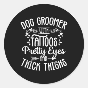 Pegatina Redonda Dog Groomer Tattoos Bonitos Ojos Mascota Cachorro