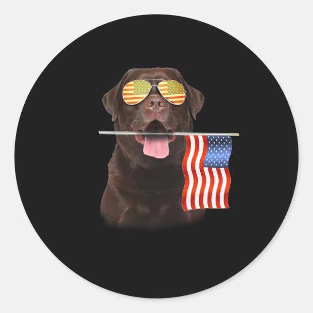 Pegatina Redonda Dog Lover | Chocolate Labrador Bandera estadounide (Anverso)