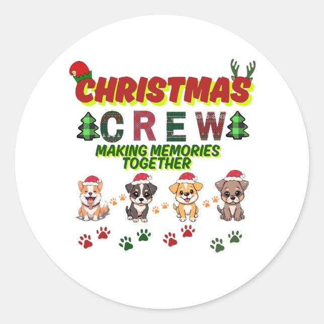 Pegatina Redonda Dog Lover Christmas Family-Christmas crew dogs  (Anverso)
