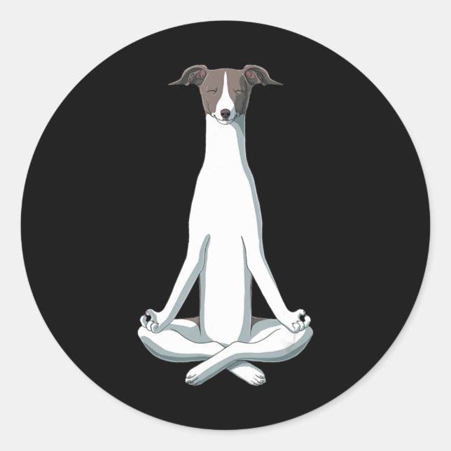 Pegatina Redonda Dog Lover | Yoga Italiano Greyhound (Anverso)