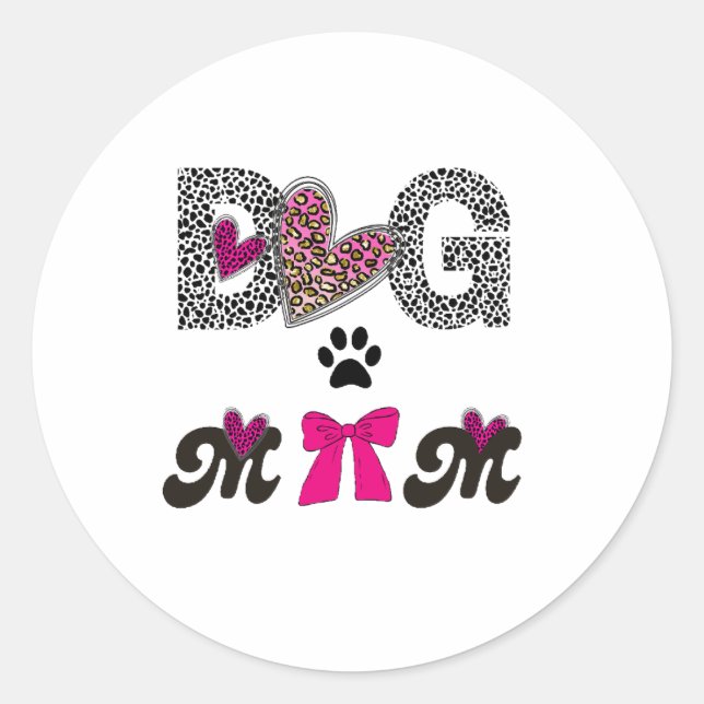 Pegatina Redonda Dog Mom Leopard Heart Sticker-Mom Lover Gift  (Anverso)