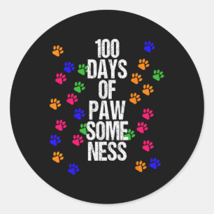Pegatina Redonda Dog Paw 100 días diversión de animal escolar regal