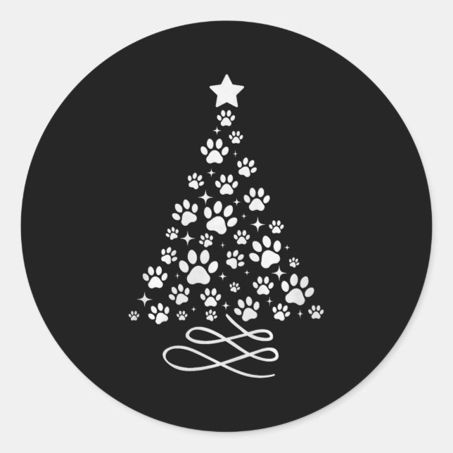 Pegatina Redonda Dog Paw Christmas Tree Pajamas Holiday Dog Family  (Anverso)