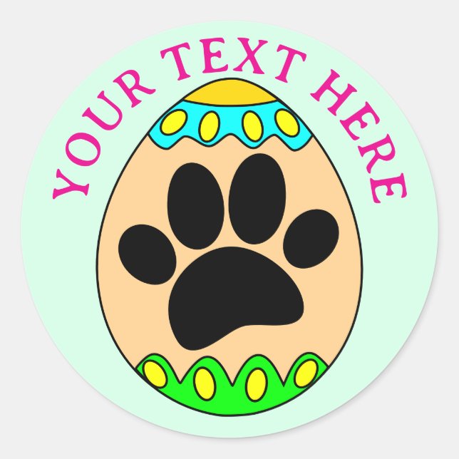 Pegatina Redonda Dog Paw Easter Egg Print Custom Text (Anverso)
