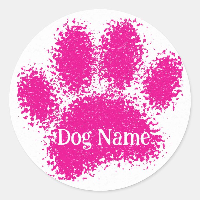 Pegatina Redonda Dog Paw Print Custom Name Rubber Stamp Effect (Anverso)