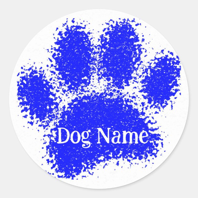Pegatina Redonda Dog Paw Print Custom Name Rubber Stamp Effect (Anverso)
