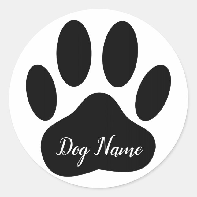 Pegatina Redonda Dog Paw Print With Custom Name Canine (Anverso)