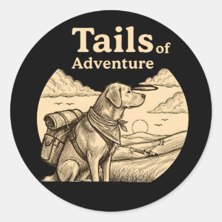 Pegatina Redonda Dog Tails of Adventure Funny Dog Lover Hiking 