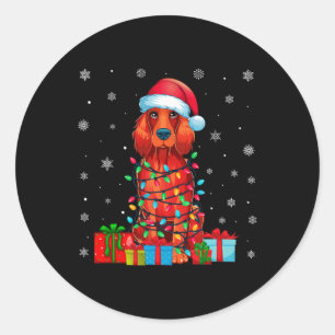 Pegatina Redonda Dog Ugly Xmas enciende Santa Hat Irish Setg Dog Ch