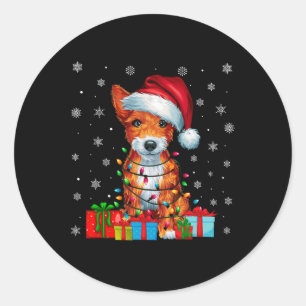 Pegatina Redonda Dog Ugly Xmas enciende Santa Hat Toy Fox Terrier D