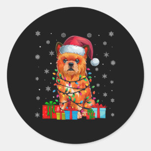 Pegatina Redonda Dog Ugly Xmas Luces Santa Hat Brussels Griffon Ch