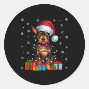 Pegatina Redonda Dog Ugly Xmas Luces Santa Ministra Perro Pinscher