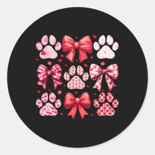 Pegatina Redonda Dog Valentine Coquette Cute Perro Paw Print Heart 