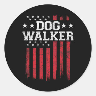 Pegatina Redonda Dog Walker Orgulloso Bandera Estadounidense Patrio
