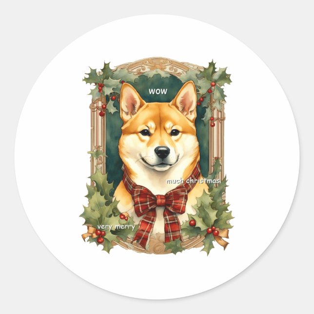 Pegatina Redonda Doge Christmas Swea Shiba Inu Mens Long  (Anverso)