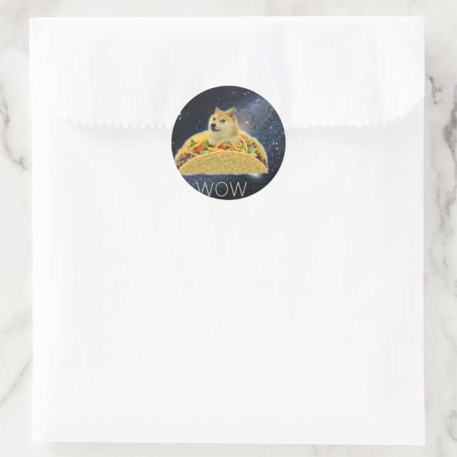 Pegatina Redonda doge space taco meme classic round sticker (Bolso)
