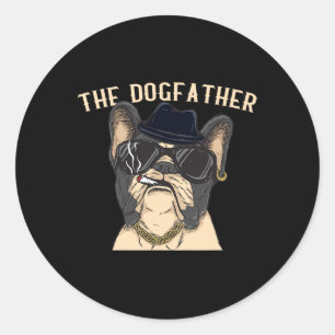 Pegatina Redonda Dogfather - Frenchie Dad Mafia Grupo de Bulldog fr