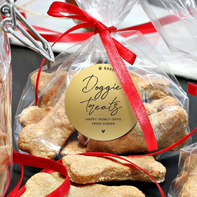 Pegatina Redonda Doggie casero moderno trata a Faux Gold (Modern Homemade Doggie Treats Faux Gold Classic Round Sticker)