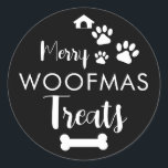 Pegatina Redonda Doggy Christmas Present, pooch, Personalizado Dog<br><div class="desc">diseñado por The Arty Apples Limited</div>