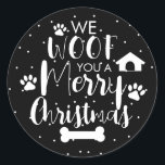 Pegatina Redonda Doggy Christmas Present, pooch, Personalizado Dog<br><div class="desc">diseñado por The Arty Apples Limited</div>