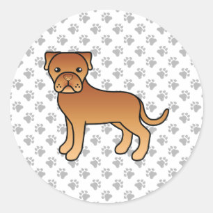 Pegatina Redonda Dogo de Burdeos perro de dibujos animados lindo