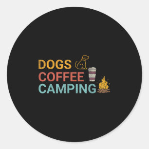Pegatina Redonda Dogs Coffee Camping Avers al aire libre Adventure 