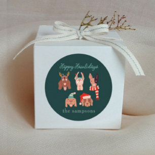 Pegatina Redonda Dogs de vacaciones Felices Howlidays