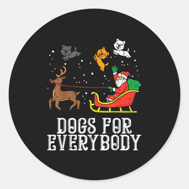Pegatina Redonda Dogs For Everybody Santa Funny Christmas Xmas  (Anverso)