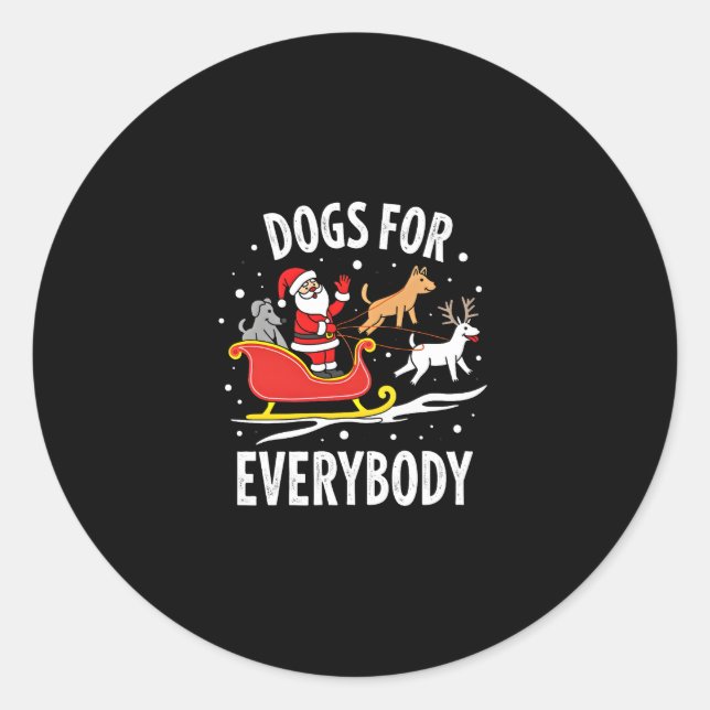 Pegatina Redonda Dogs For Everybody Santa Funny Christmas Xmas (3) (Anverso)