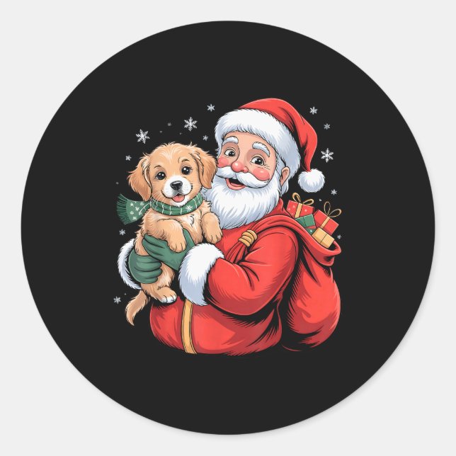 Pegatina Redonda Dogs Golden Retriever Puppy Santa Christmas Funny  (Anverso)