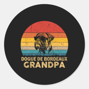 Pegatina Redonda Dogue Retro De Burdeos Abuelo Perro Papá Padres Da