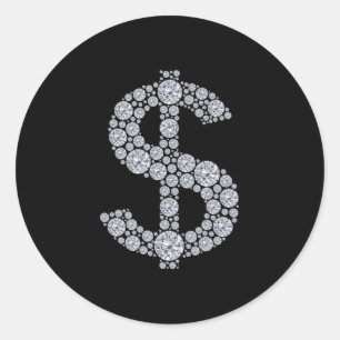 Pegatina Redonda Dólar Diamond Rótulo Bling