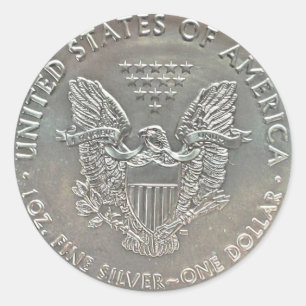 Pegatina Redonda Dólar plateado americano
