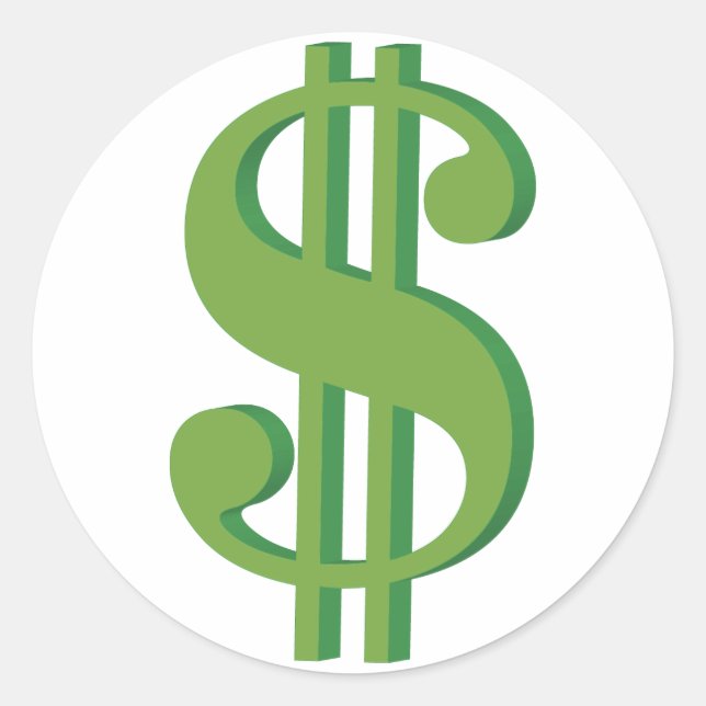 Pegatina Redonda Dolar, signo, 3D (Anverso)