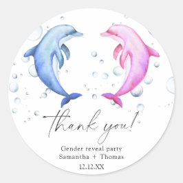Pegatina Redonda Dolfinos acuarelas Revelación de género Gracias
