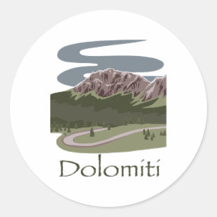 Pegatina Redonda Dolomitas italianas Diseño de senderismo Viajes Lo