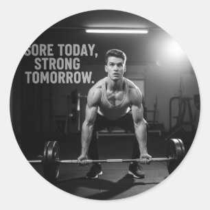 Pegatina Redonda Dolor Hoy Fuerte Mañana Fitness Gimnasio Frase – M