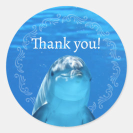 Pegatina Redonda Dolphin Blue Ocean Gracias