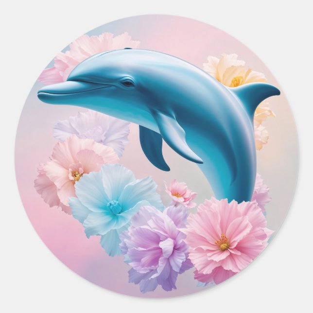 PEGATINA REDONDA DOLPHIN FLORAL (Anverso)