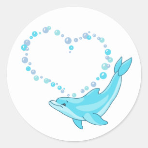 Pegatina Redonda Dolphin Heart