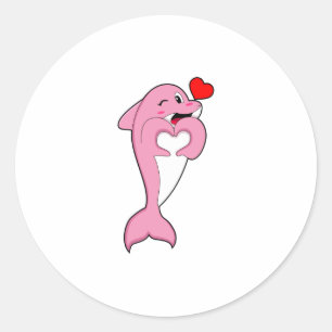 Pegatina Redonda Dolphin Love Heart