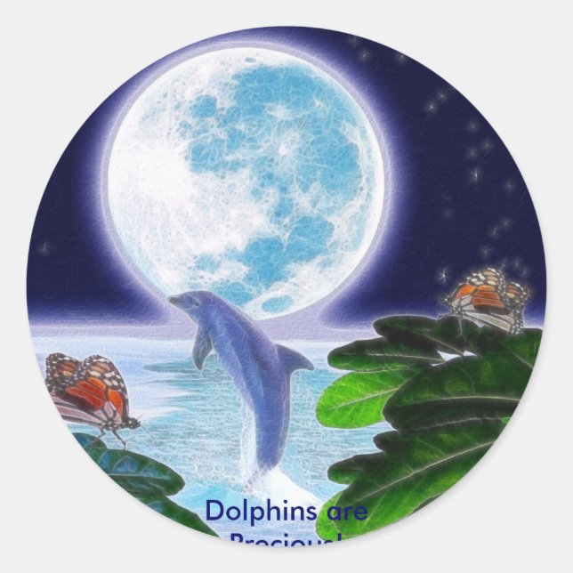Pegatina Redonda DOLPHIN MOON Paradise serie de arte (Anverso)