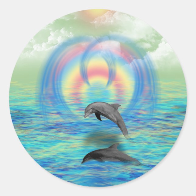 Pegatina Redonda Dolphin Rising (Anverso)