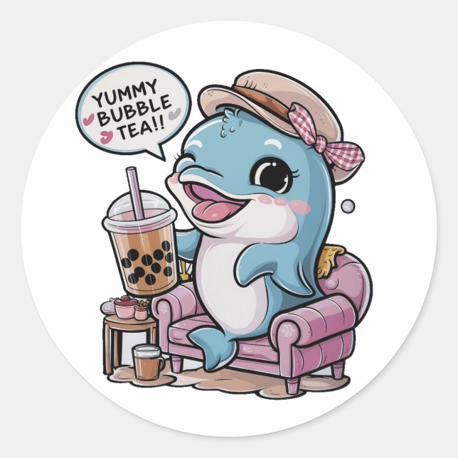 Pegatina Redonda Dolphin, un Personalizado adorable: acogedor, vibr (Anverso)