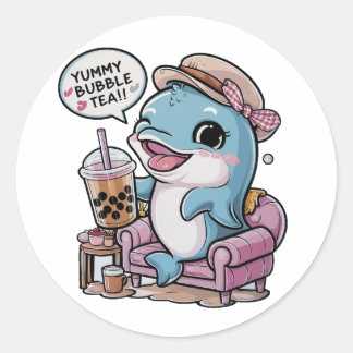 Pegatina Redonda Dolphin, un Personalizado adorable: acogedor, vibr